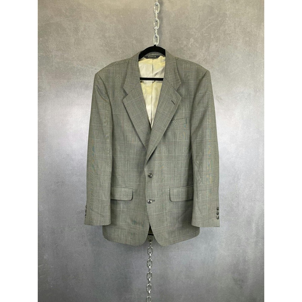 Vintage Burberry Grey‎ Plaid Blazer Size 46